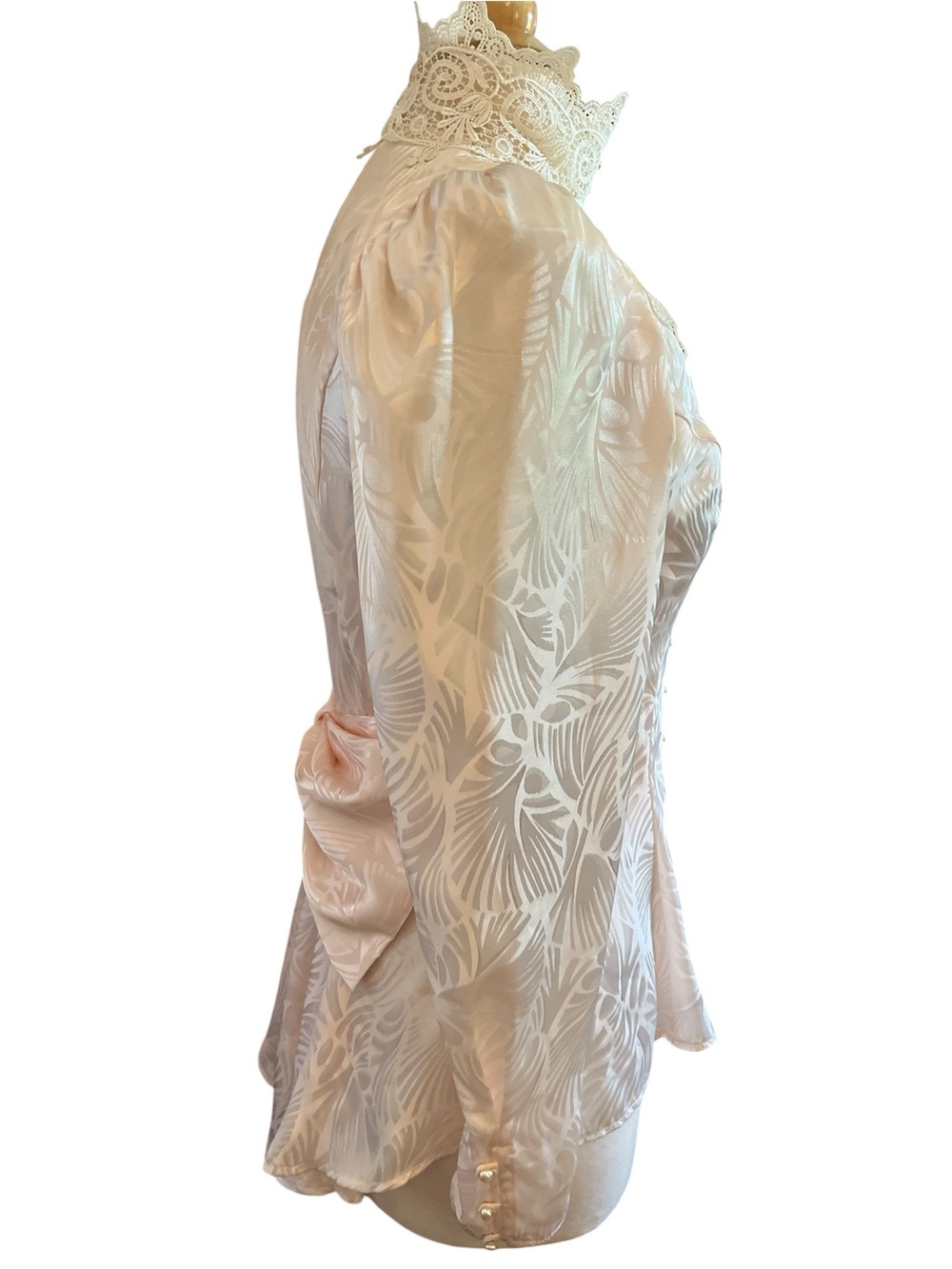 Vintage Miss Ashlee Pink & Cream Lace High-Neck Victorian-Inspired Blouse Size 6 - Picture 4 of 17
